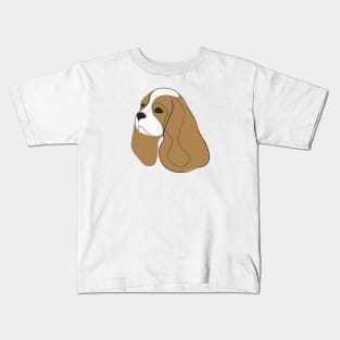 King Charles Cavalier - Spaniel - one line drawing with colour Kids T-Shirt